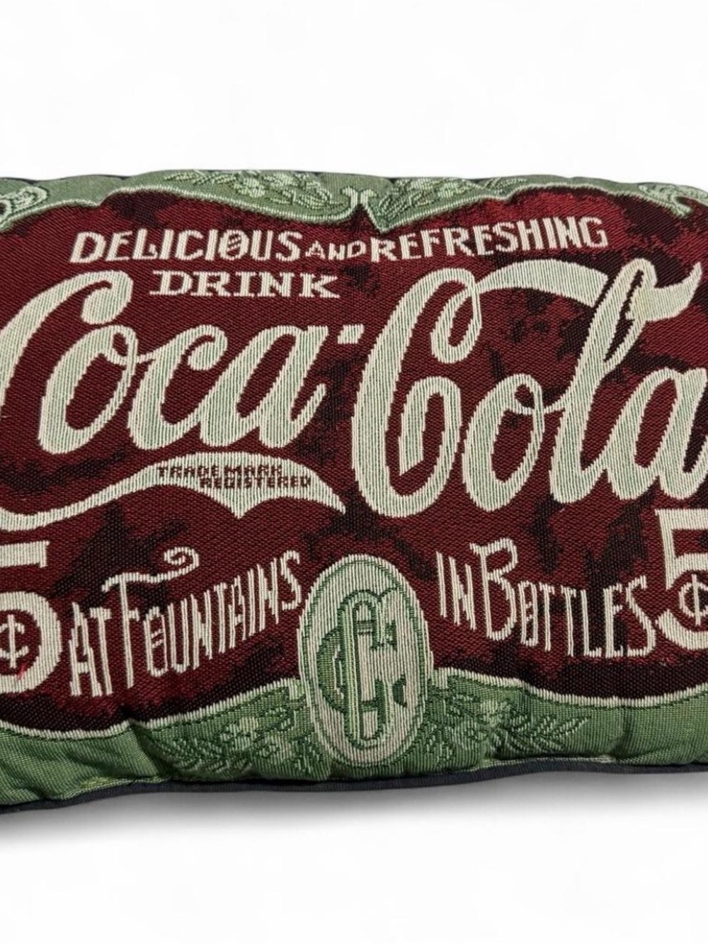 Vintage Retro Coca Cola Maroon and Sage Logo Tapestry Throw Pillow